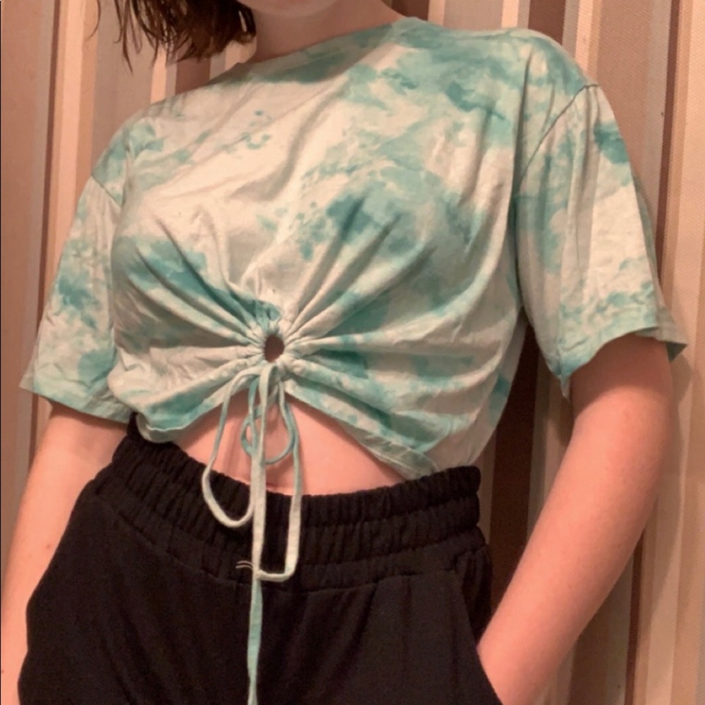 Light blue aqua tie dye crop top
